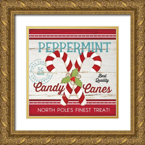 Candy Canes Gold Ornate Wood Framed Art Print with Double Matting by Pugh, Jennifer