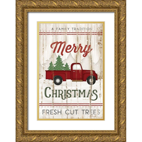 Merry Christmas Truck Gold Ornate Wood Framed Art Print with Double Matting by Pugh, Jennifer