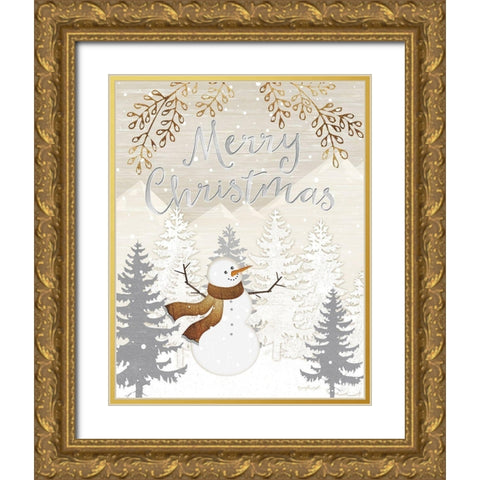 Merry Christmas Gold Ornate Wood Framed Art Print with Double Matting by Pugh, Jennifer