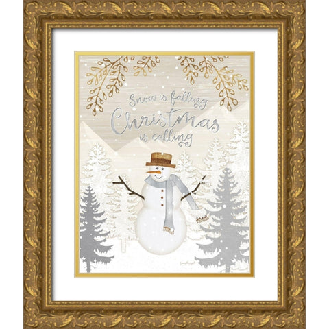 Snow is Falling Gold Ornate Wood Framed Art Print with Double Matting by Pugh, Jennifer