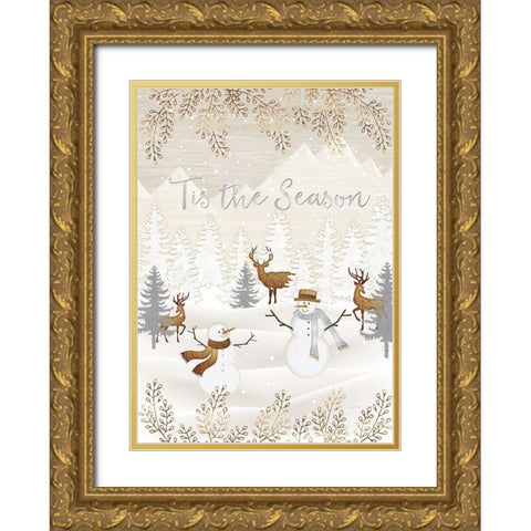 Tis the Season Gold Ornate Wood Framed Art Print with Double Matting by Pugh, Jennifer