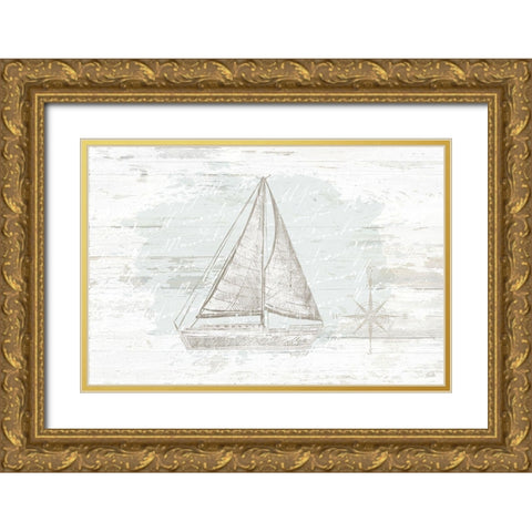 Calming Coastal Sailboat Gold Ornate Wood Framed Art Print with Double Matting by Pugh, Jennifer