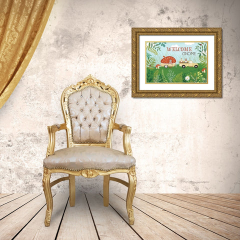 Welcome Gnome Gold Ornate Wood Framed Art Print with Double Matting by Pugh, Jennifer