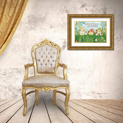 Gnome Place Like Gnome Gold Ornate Wood Framed Art Print with Double Matting by Pugh, Jennifer