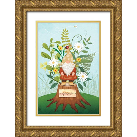 Gnome Grow Gold Ornate Wood Framed Art Print with Double Matting by Pugh, Jennifer