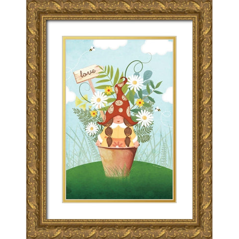 Gnome Love Gold Ornate Wood Framed Art Print with Double Matting by Pugh, Jennifer