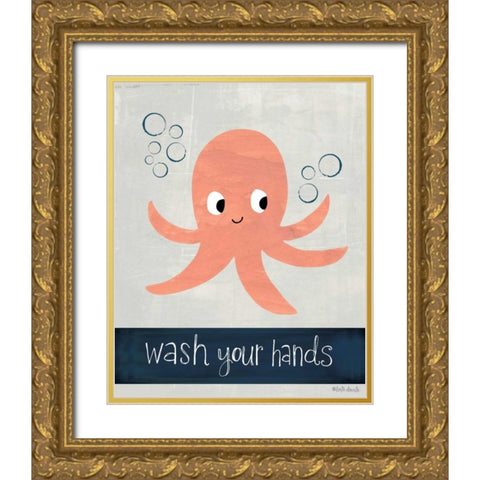 Wash Your Hands Gold Ornate Wood Framed Art Print with Double Matting by Doucette, Katie