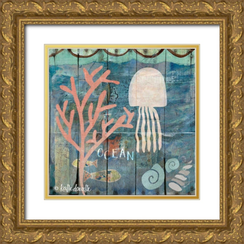 Ocean Jellyfish Gold Ornate Wood Framed Art Print with Double Matting by Doucette, Katie
