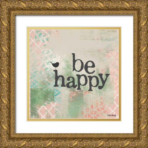 Be Happy - Pink Gold Ornate Wood Framed Art Print with Double Matting by Doucette, Katie