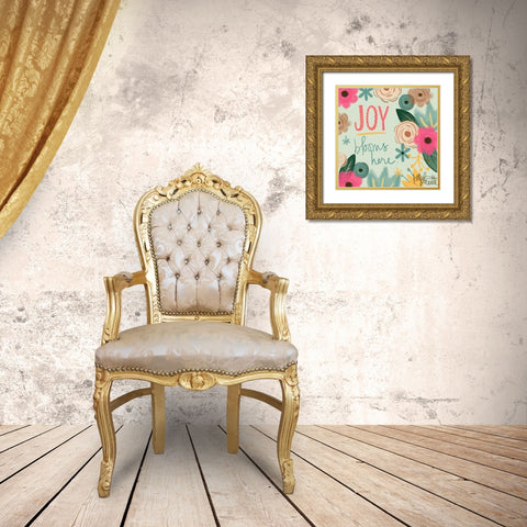 Joy Blooms Here Gold Ornate Wood Framed Art Print with Double Matting by Doucette, Katie