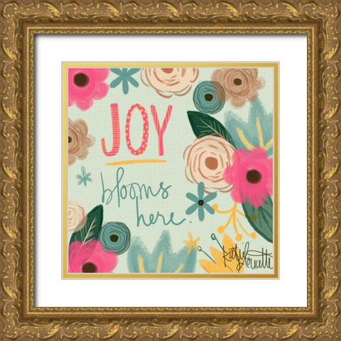 Joy Blooms Here Gold Ornate Wood Framed Art Print with Double Matting by Doucette, Katie