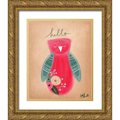 Hello Owl Gold Ornate Wood Framed Art Print with Double Matting by Doucette, Katie