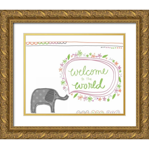 Welcome to the World - Girl Gold Ornate Wood Framed Art Print with Double Matting by Doucette, Katie