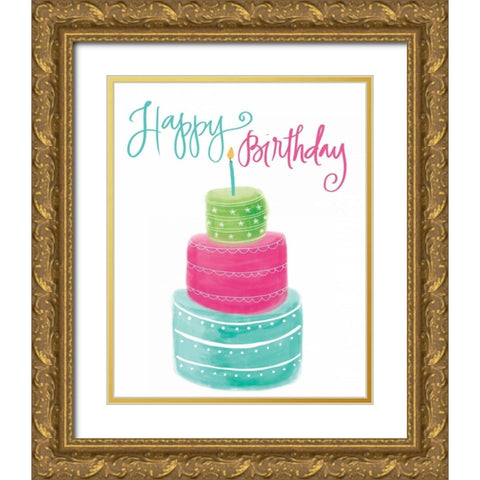 Happy Birthday Gold Ornate Wood Framed Art Print with Double Matting by Doucette, Katie