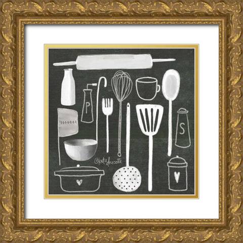 Kitchen Utensils Gold Ornate Wood Framed Art Print with Double Matting by Doucette, Katie