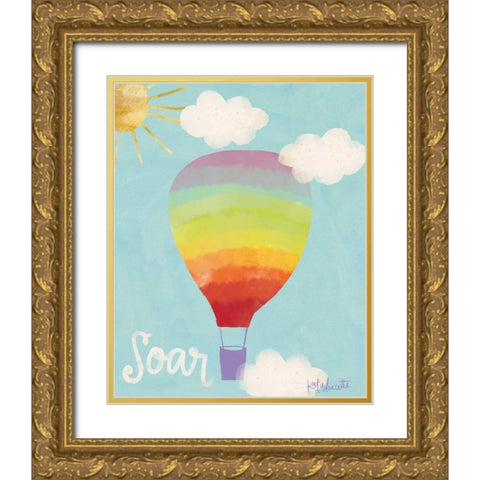 Rainbow Hot Air Balloon Gold Ornate Wood Framed Art Print with Double Matting by Doucette, Katie