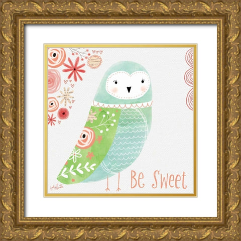 Watercolor Owl Gold Ornate Wood Framed Art Print with Double Matting by Doucette, Katie