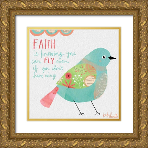 Faith Watercolor Bird Gold Ornate Wood Framed Art Print with Double Matting by Doucette, Katie