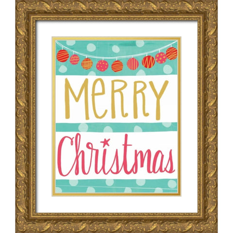 Merry Christmas Gold Ornate Wood Framed Art Print with Double Matting by Doucette, Katie