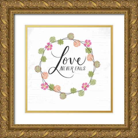 Love Never Fails Gold Ornate Wood Framed Art Print with Double Matting by Doucette, Katie