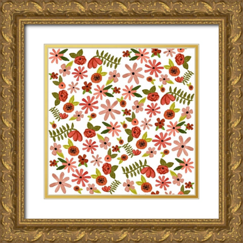 Painted Flowers Gold Ornate Wood Framed Art Print with Double Matting by Doucette, Katie