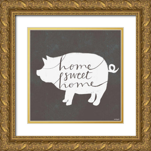 Home Sweet Home Pig Gold Ornate Wood Framed Art Print with Double Matting by Doucette, Katie