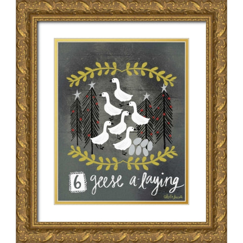 6 Geese Gold Ornate Wood Framed Art Print with Double Matting by Doucette, Katie