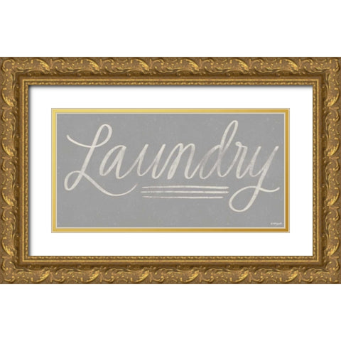 Laundry Chalkboard - Gray Gold Ornate Wood Framed Art Print with Double Matting by Doucette, Katie