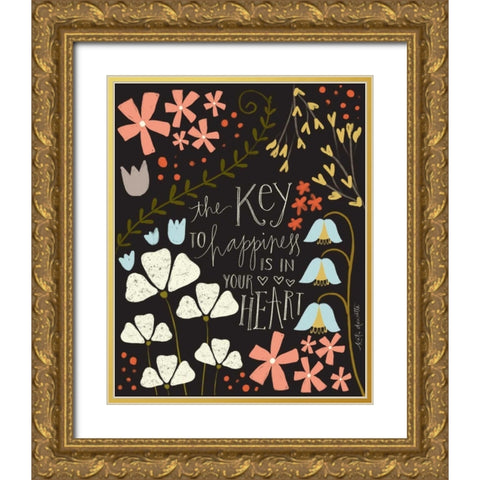 Key to Happiness Gold Ornate Wood Framed Art Print with Double Matting by Doucette, Katie