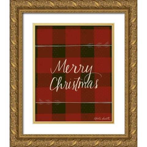 Merry Christmas Gold Ornate Wood Framed Art Print with Double Matting by Doucette, Katie