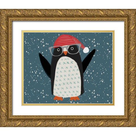 Hip Penguin Gold Ornate Wood Framed Art Print with Double Matting by Doucette, Katie