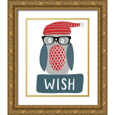 Hip Holiday Owl Gold Ornate Wood Framed Art Print with Double Matting by Doucette, Katie