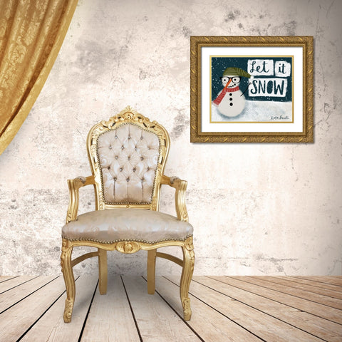 Let It Snow Hipster Snowman Gold Ornate Wood Framed Art Print with Double Matting by Doucette, Katie
