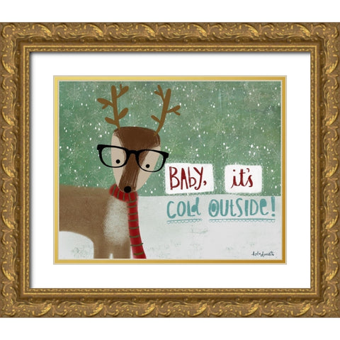 Cold Hipster Reindeer Gold Ornate Wood Framed Art Print with Double Matting by Doucette, Katie
