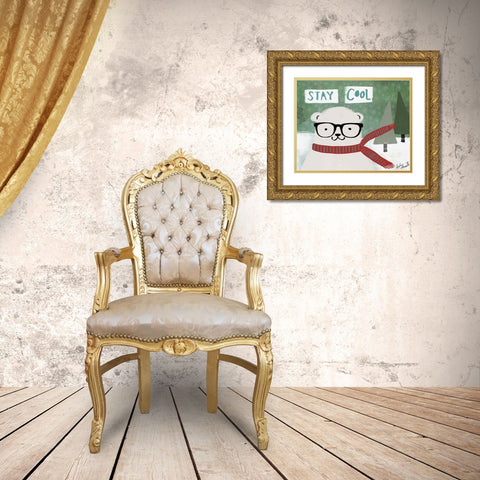 Hipster Bear Stay Cool Gold Ornate Wood Framed Art Print with Double Matting by Doucette, Katie