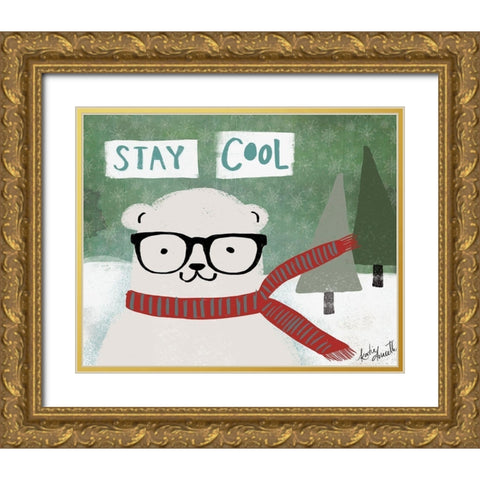 Hipster Bear Stay Cool Gold Ornate Wood Framed Art Print with Double Matting by Doucette, Katie