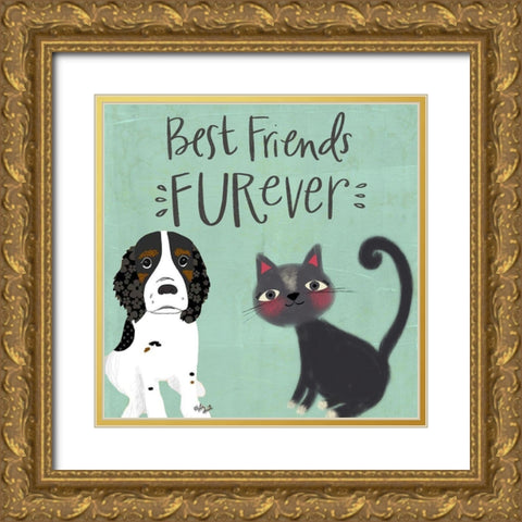 Best Friends Furever Gold Ornate Wood Framed Art Print with Double Matting by Doucette, Katie