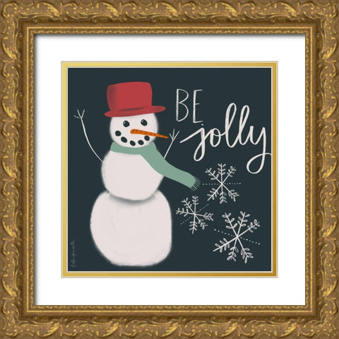 Jolly Snowman Gold Ornate Wood Framed Art Print with Double Matting by Doucette, Katie