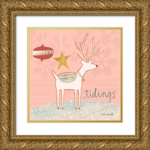 Reindeer Tidings Gold Ornate Wood Framed Art Print with Double Matting by Doucette, Katie