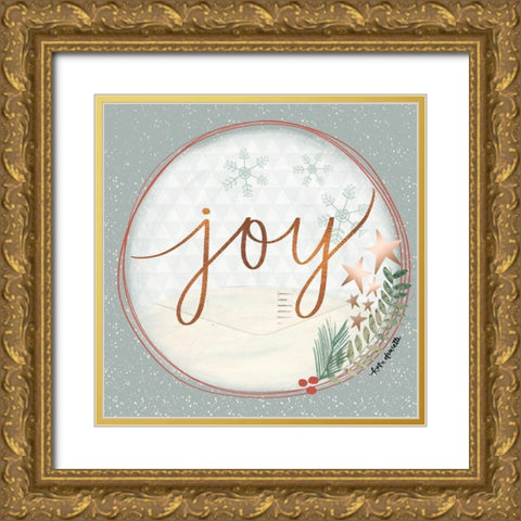 Joy Snow Globe Gold Ornate Wood Framed Art Print with Double Matting by Doucette, Katie