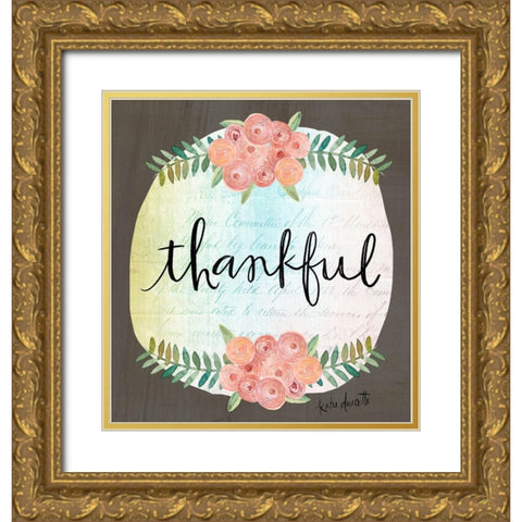 Thankful Gold Ornate Wood Framed Art Print with Double Matting by Doucette, Katie