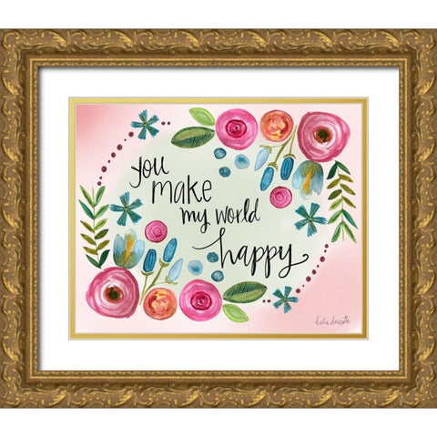 Make My World Happy Gold Ornate Wood Framed Art Print with Double Matting by Doucette, Katie