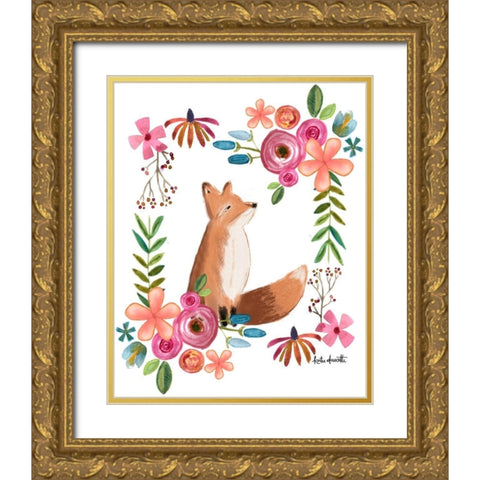 Floral Fox Gold Ornate Wood Framed Art Print with Double Matting by Doucette, Katie