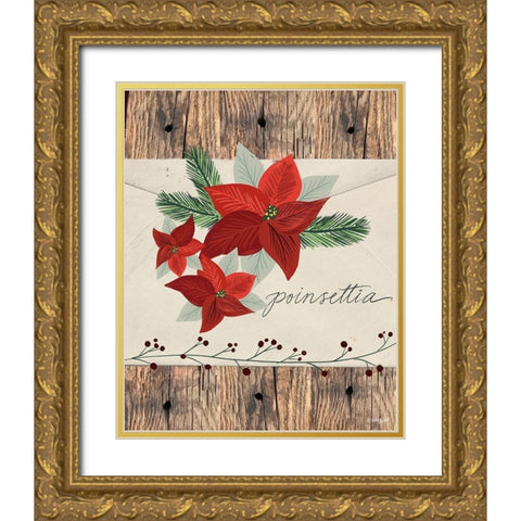 Poinsettias Gold Ornate Wood Framed Art Print with Double Matting by Doucette, Katie