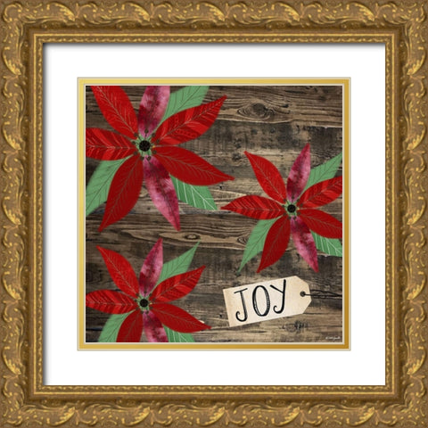 Poinsettia Joy Gold Ornate Wood Framed Art Print with Double Matting by Doucette, Katie