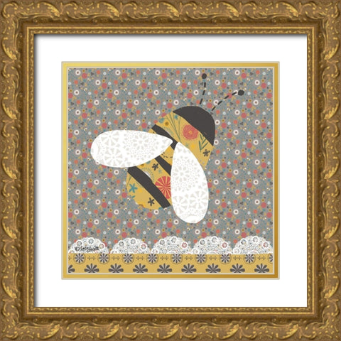 Ditsy Bee Gold Ornate Wood Framed Art Print with Double Matting by Doucette, Katie