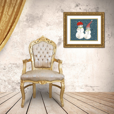 Pair of Snowmen Gold Ornate Wood Framed Art Print with Double Matting by Doucette, Katie