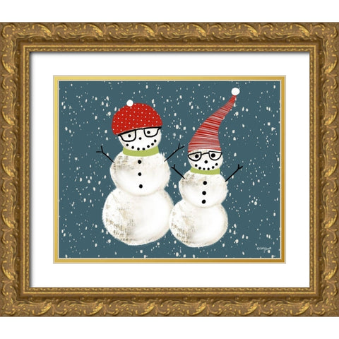 Pair of Snowmen Gold Ornate Wood Framed Art Print with Double Matting by Doucette, Katie