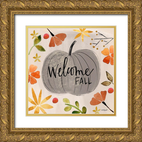 Welcome Fall Gold Ornate Wood Framed Art Print with Double Matting by Doucette, Katie