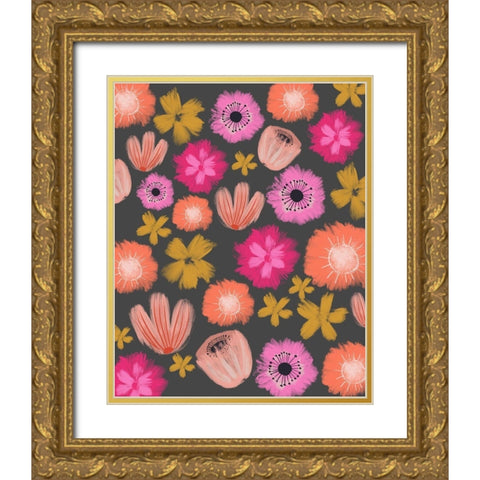 Pink Floral Pattern III Gold Ornate Wood Framed Art Print with Double Matting by Doucette, Katie